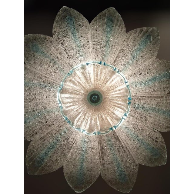 Glass 1960s Clear and Blue Graniglia Murano Flush Mount For Sale - Image 7 of 7