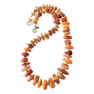 Baltic Amber and Turquoise Beaded Necklace 22" by Matthew Izzo For Sale