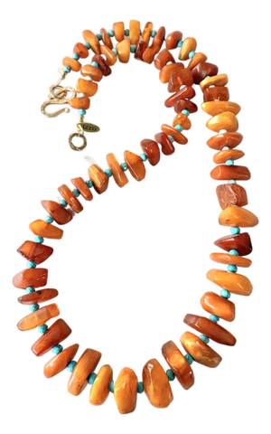 Baltic Amber and Turquoise Beaded Necklace 22" by Matthew Izzo