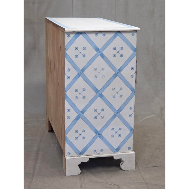 Vintage Rustic English Pine Five Drawer Dresser With Distress Painted and Stenciled Surface For Sale - Image 13 of 15