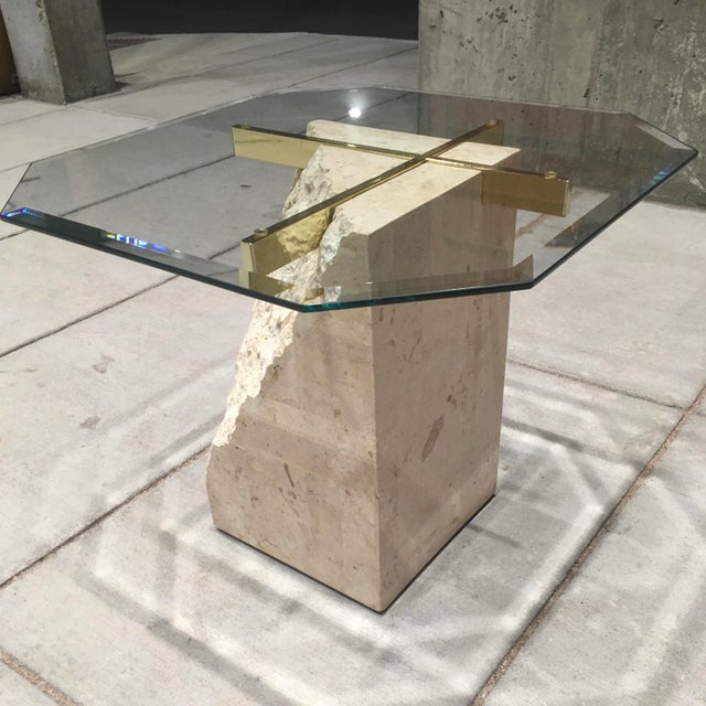 MaitlandSmith Style Glass Top Pedestal End Table in Tessellated Stone
