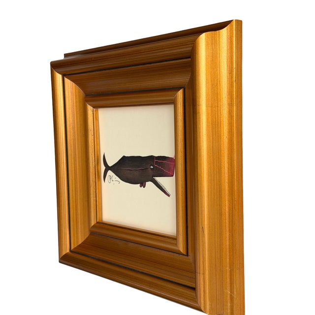 Pop Art Original Hand-Painted Whimsical Whale Painting, Framed For Sale - Image 3 of 3