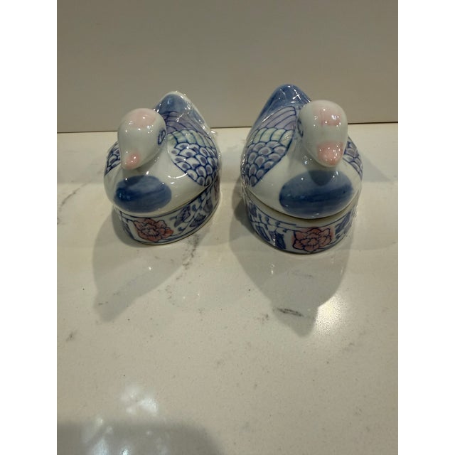 Vintage (2) Blue and White Ducks on a Nest For Sale - Image 4 of 6