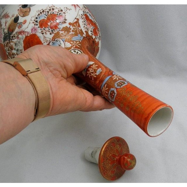 Antique Japanese Meiji Kutani Porcelain Covered Bottle Vase With Hand-Painted Birds & Flowers For Sale - Image 10 of 10