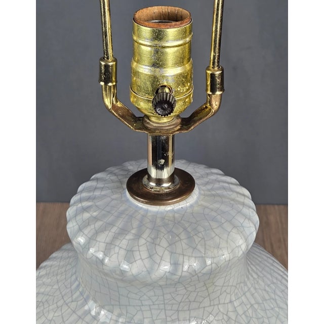 Ceramic Late 20th Century Chinese Table Lamp With Celadon Blue Crackle Glaze Swirl Pottery For Sale - Image 7 of 12