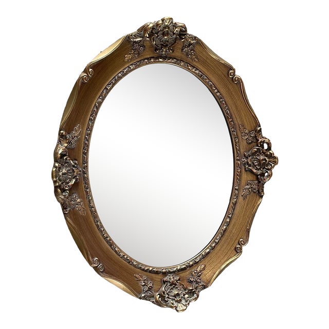 Vintage Mid 20th Century J. A. Olson Company Oval Beveled Wood Mirror