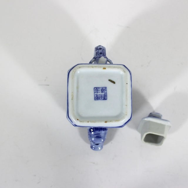 Blue Vintage Chinese Qianlong Nian Zhi Porcelain Teapot Featuring a Dragon and Foo Dog For Sale - Image 8 of 9