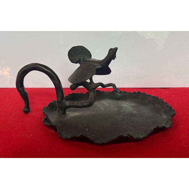 Antique Early 20th Century American Arts & Crafts Bronzed Iron Turkey Bird Card Tray For Sale - Image 12 of 15