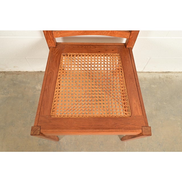 Wood Stickley Style Arts & Crafts Teak and Cane Dining Chairs, Set of Four For Sale - Image 7 of 12