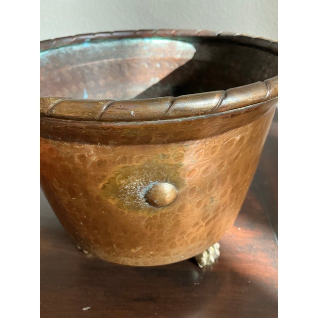 Handsome vintage hammered copper cachepot or planter, crafted in Italy and stamped "Made in Italy" on the underside. This...