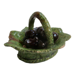Antique Miniature Majolica Trompe l'Oeil Olives Cabbageware Basket