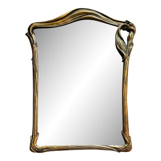 Art Nouveau Style Mirror Gold Tone Finish For Sale