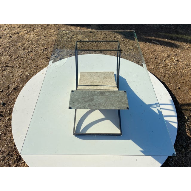 1980s Vintage Postmodern Tessellated Stone & Glass Sculptural Coffee Cocktail Table For Sale - Image 5 of 17