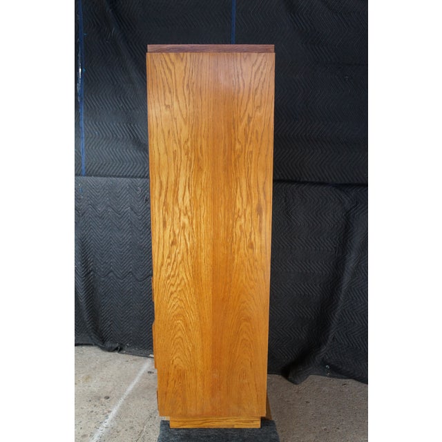 1970s Lane Staccato Mid Century Oak Brutalist Mirrored Clothing Armoire Cabinet 64" For Sale - Image 10 of 12