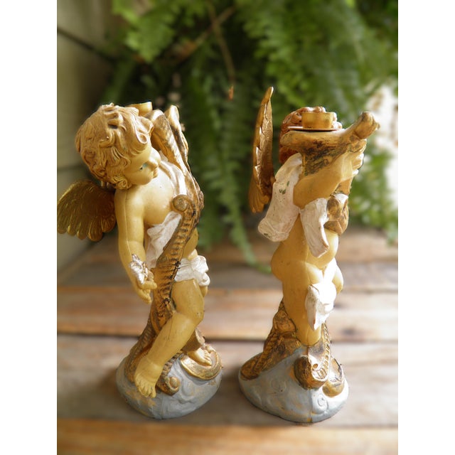 Rare Pair of Vintage Italian Fontinini Rococo Cherub Putti Candle/Taper Holders For Sale - Image 4 of 9