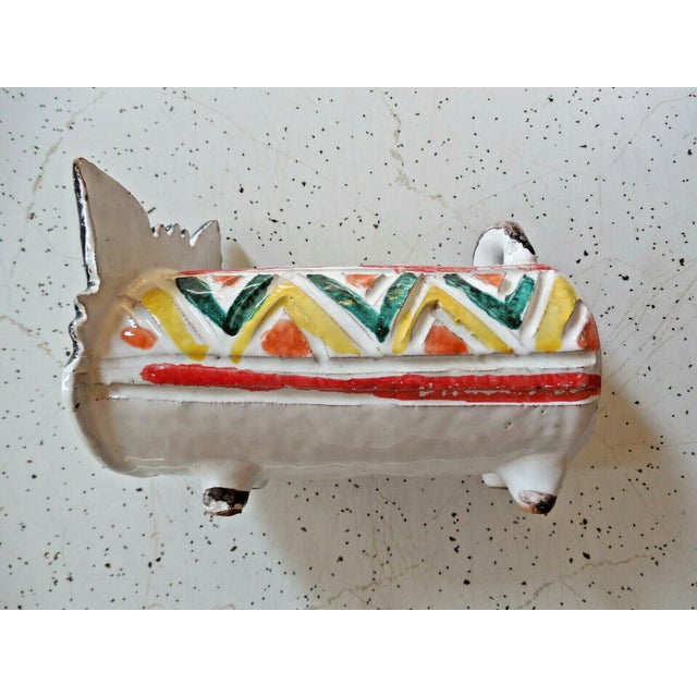 1960s Vintage Italian Art Pottery Ceramic Cat Bank Mid Century Chipped For Sale - Image 5 of 7