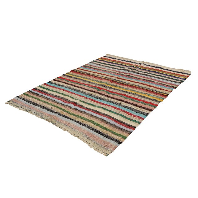 Traditional Mid 20th Century Striped Colorful Turkish Rag Rug For Sale - Image 3 of 7