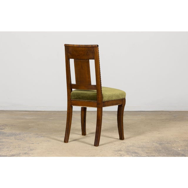 Set of 10 Mid-19th Century French Directoire Walnut Dining Chairs in Olive Green For Sale - Image 16 of 18