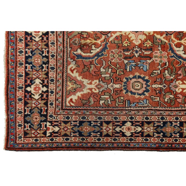 Vintage Persian Mahal Wool Rug - Hand-Knotted Antique Floral Area Rug in Red For Sale - Image 9 of 10