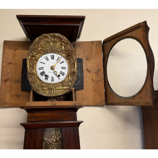 Late 19th Century French Comtoise Morbier Tall Case Clock, Faux Grained Rosewood Over Pine, Circa 1860 For Sale - Image 10 of 15