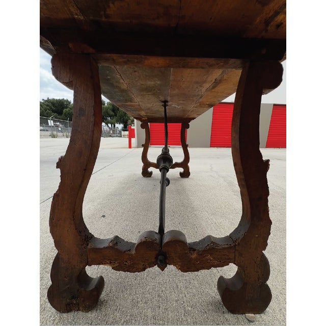 19th-Century Spanish Baroque Style Trestle Work Table / Dining Table For Sale - Image 9 of 18