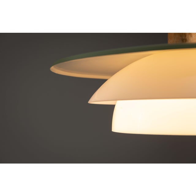 Pendant Light in Oak Wood with Green Shade and Glass, 1960s For Sale - Image 9 of 12