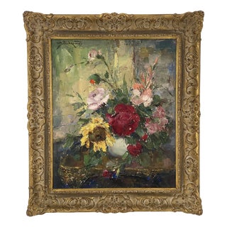 Wladimir Bitschkowsky, Colorful Floral Still Life with Roses, 1920s, Oil Painting on Canvas, Framed For Sale