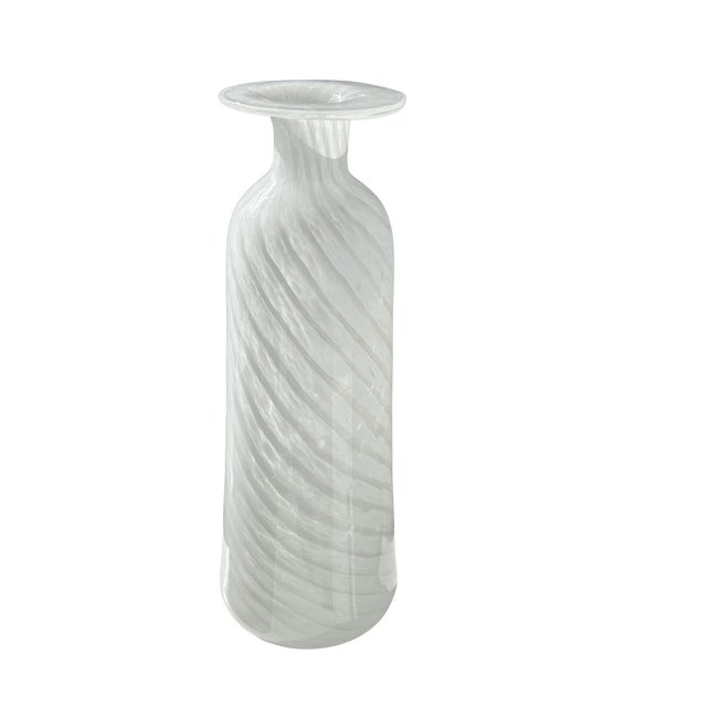 Vintage Murano Hand Blown Lattimo Art Glass Vase – White Spiral Swirl Italian Glass, Tall Sculptural Form Elevate your...