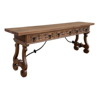 Spanish Rustic Carved Wood Console Table , Mid-20th Century For Sale