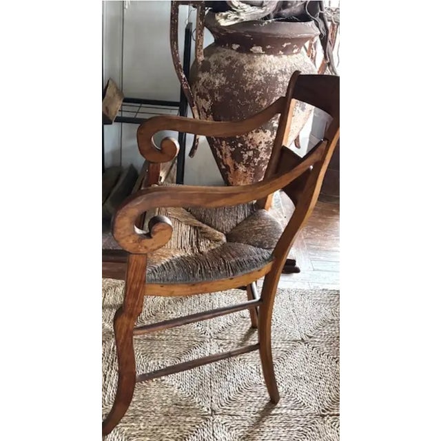 Mid 20th Century French Scroll Armchair With Rush Seat and Saber Legs For Sale - Image 5 of 12