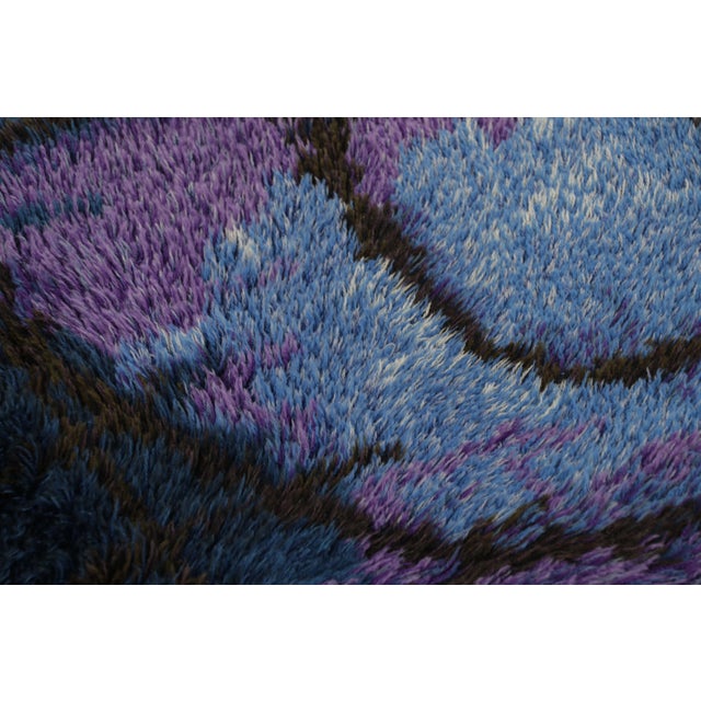 1960s Vintage Swedish Rya Rug, Blue With Scandinavian Abstract Patterns - Rug & Kilim For Sale - Image 5 of 8
