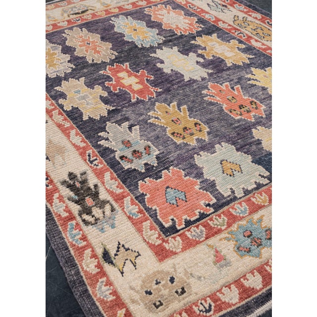 Blue Turkish Oushak Rug Multicolor Handwoven Tribal Design Rug 5'7" X 7'10" For Sale - Image 8 of 9