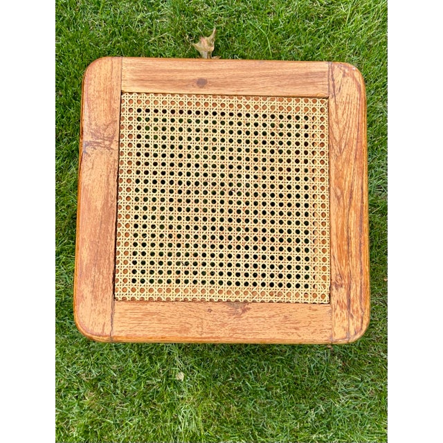 Modern Solid Wood, End Table With Rattan-Woven Top For Sale - Image 3 of 6