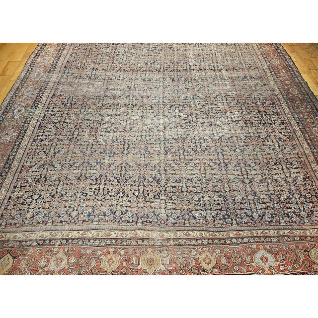 Persian 19th Century Oversized Persian Farahan, Hand-Knotted Wool, Allover Herati Geometric Pattern, Navy & Red, 14x18 For Sale - Image 3 of 18
