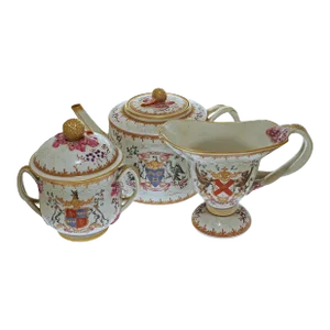 Antique French Samson Armorial Chinese Export Style Porcelain Tea Set - Set of 3
