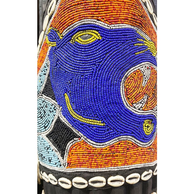 Large African Beaded Ghana Bakota Hand Carved Mask Wall Art 62.5" H For Sale - Image 4 of 11