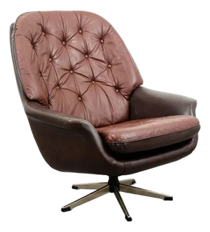 1960s Mid Century Danish Modern Lounge Chair Swivel Brown Leather Tufted Denmark MCM
