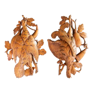Antique Black Forest Wall Reliefs With Hunting Motifs, a Pair