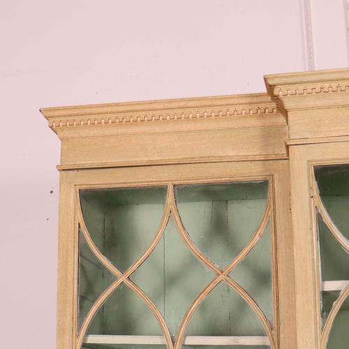 Good early 19th C painted breakfront secretaire bookcase with gothic glazing. 1830 Height to underside of desk- 72.5cm...