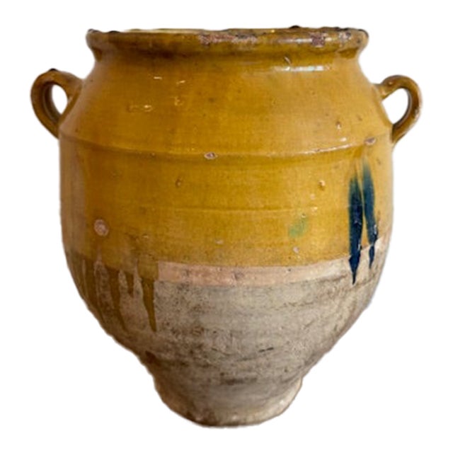 French Confit Pot With Green Accent For Sale
