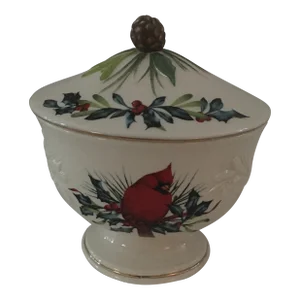 2000s Lenox Winter Greetings Covered Candy Dish