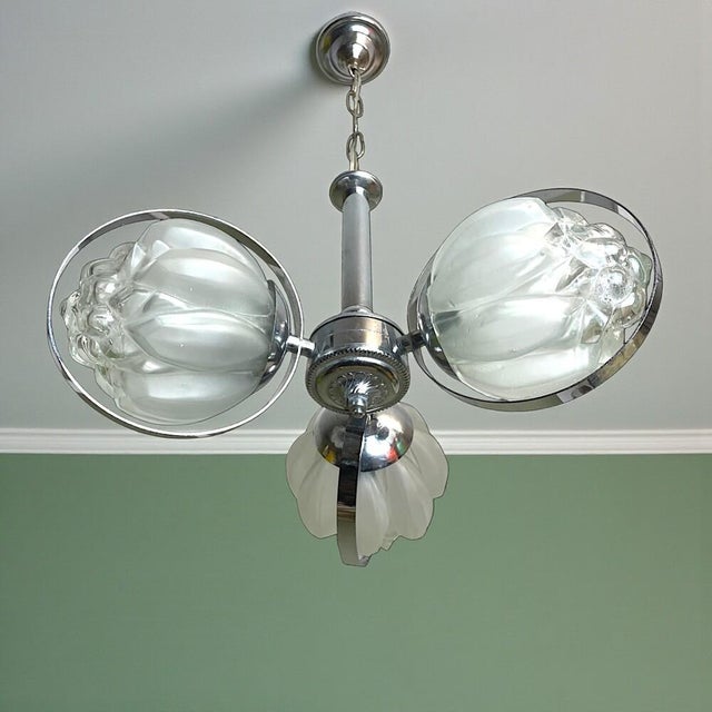Space Age Chromed Metal and Glass 3-Light Sputnik Chandelier, 1960s For Sale - Image 13 of 13
