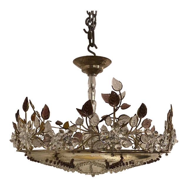 1940's French Silver Plated Light Fixture With Amethysts For Sale