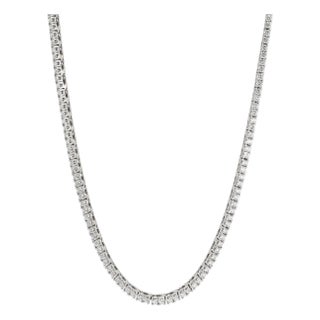 14k White Gold 7.37ct Round Diamond 4 Prongs Princess Chain Tennis Necklace For Sale