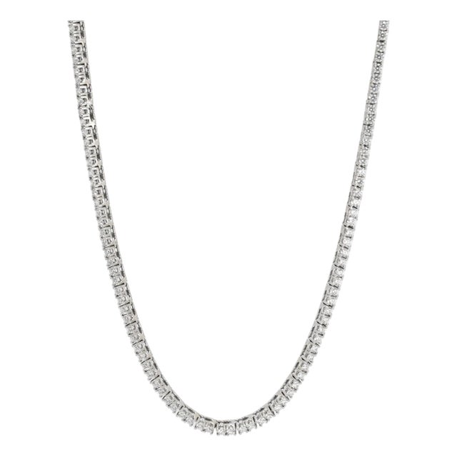 14k White Gold 7.37ct Round Diamond 4 Prongs Princess Chain Tennis Necklace For Sale
