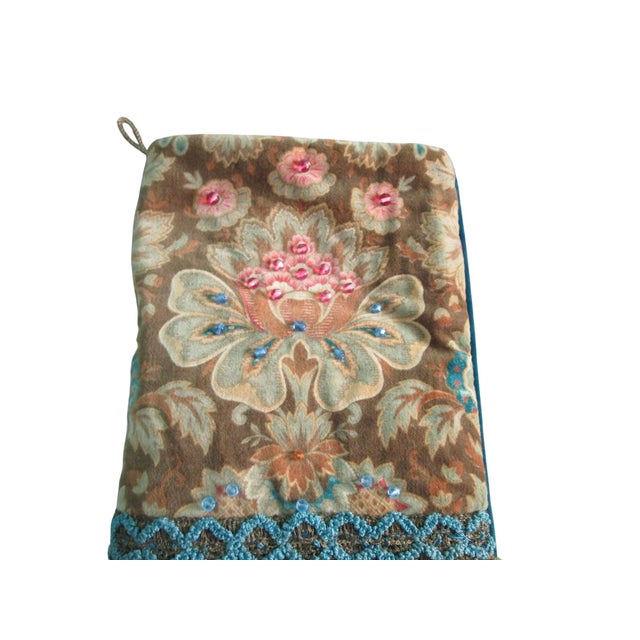 Vintage Sandra Dunn Heirloom Christmas Stocking French Silk Velvet Crystals Beads Neiman Marcus For Sale - Image 4 of 11