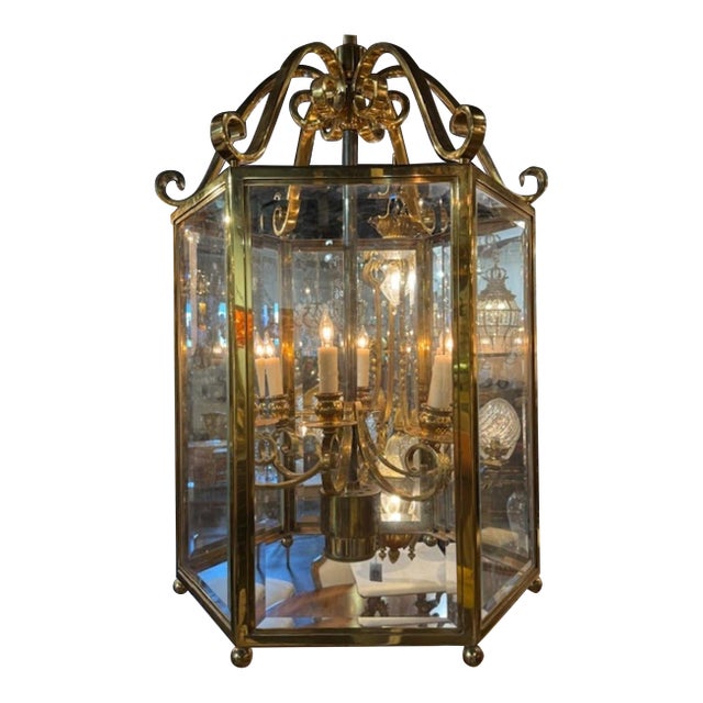 Vintage English Large Scale Gilt Brass Lantern For Sale