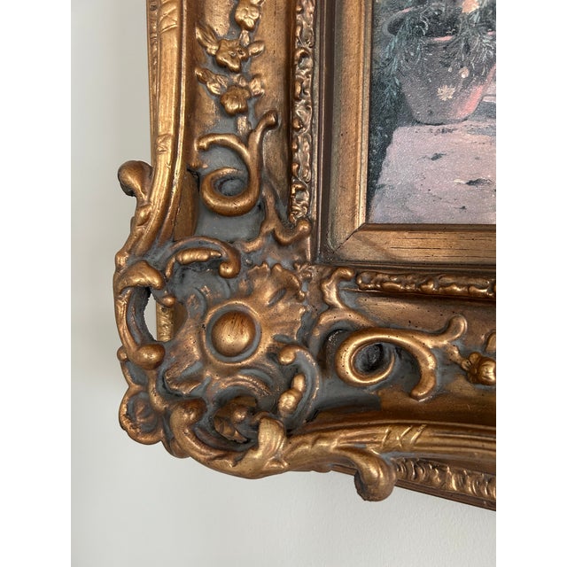 Textile Gorgeous Framed Vintage Textured Canvas Italian Balcony Scene For Sale - Image 7 of 11