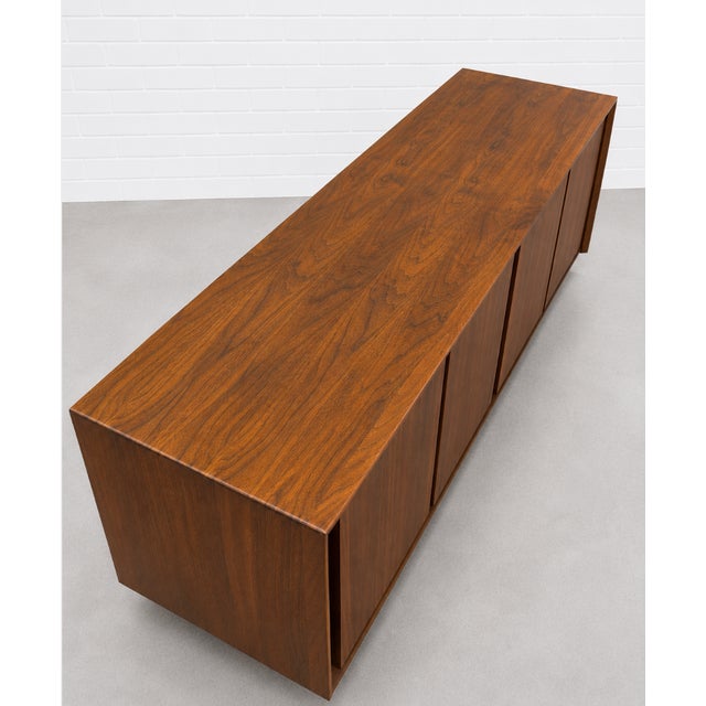 Simple + Classic Walnut Mid Century Modern Credenza / Media Stand / Sideboard by Dillingham, C. 1960's For Sale - Image 10 of 11