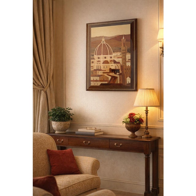 A splendid painting created entirely by hand using the noble technique of wood marquetry (inlay). The work depicts the...